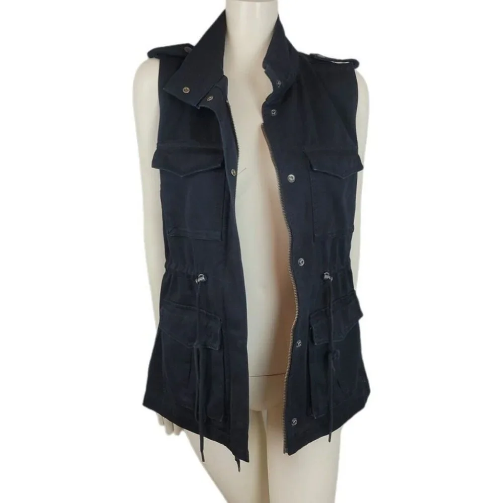 Aritzia Talula Yerwood Utility Vest Flap Pockets Drawstring Waist Epaulet - Picture 3 of 12